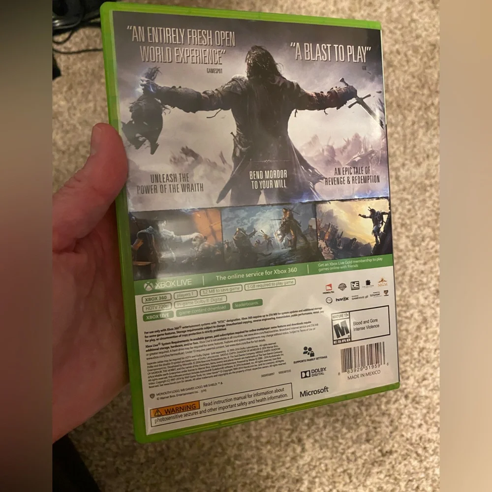 Xbox360 Middle Earth:Shadow of Mordor video game